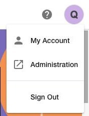 The menu under your initials open in the teacher portal, showing 'My Account', 'Administration' and 'Sign Out'.